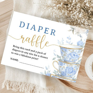 Tea Party Baby Shower Boy Blue Tea Diaper Raffle Enclosure Card