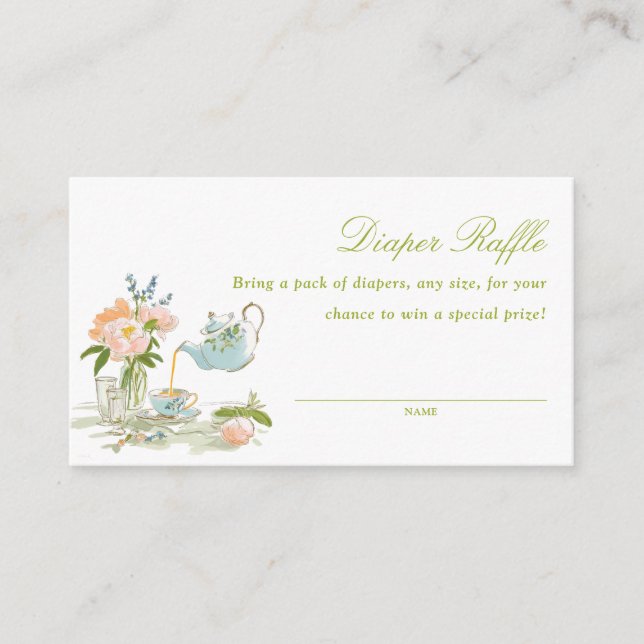 Tea Party Baby Shower Diaper Raffle  Enclosure Card (Front)