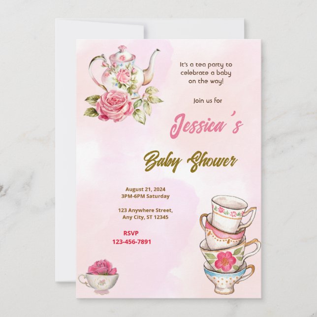 Tea Party Baby Shower Invitation (Front)