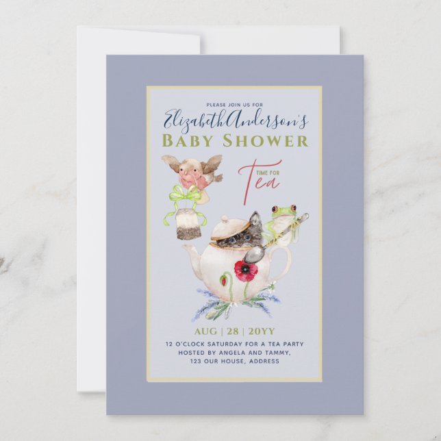 Tea Party Baby Shower Invitations Cute Tea Pot (Front)