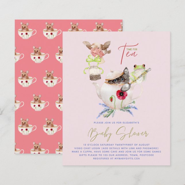 Tea Party Baby Shower Invitations Cute Tea Pot (Front/Back)