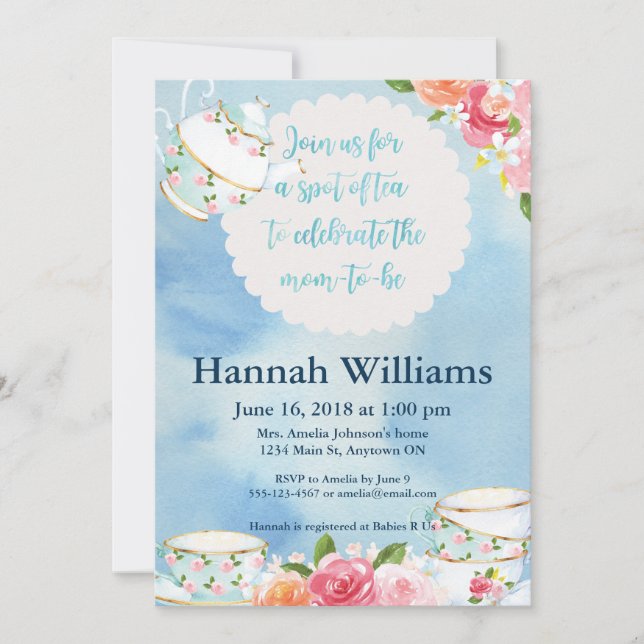 Tea Party Baby Shower Invite (Front)