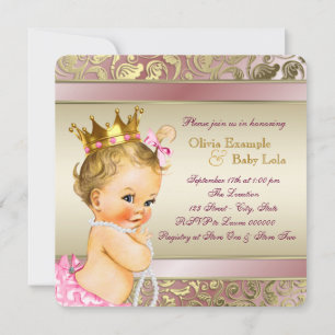 Tea Party Baby Shower Pink and Gold Invitation