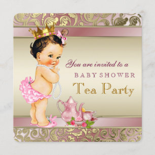 Tea Party Baby Shower Pink and Gold Pearl Invitation