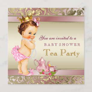 Tea Party Baby Shower Pink and Gold Pearl Invitation