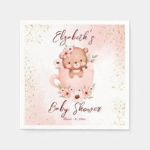 Tea party baby shower pink teddy in a cup custom napkin