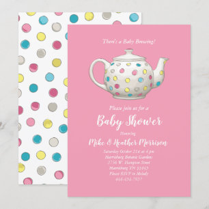 Tea Party Baby Shower Polka Dot Pink Girl Invitation