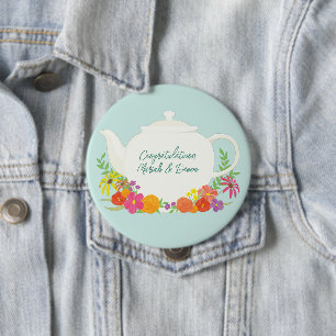 Tea Party Baby Shower Spring 4 Inch Round Button