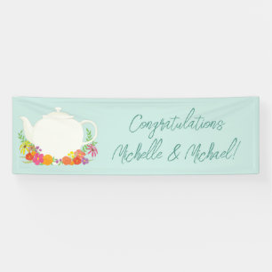 Tea Party Baby Shower Teapot Spring Floral Banner