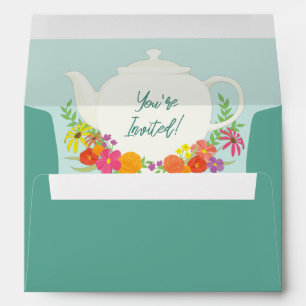 Tea Party Baby Shower Teapot Spring Floral Envelope