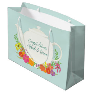 Tea Party Baby Shower Teapot Spring Floral Large Gift Bag