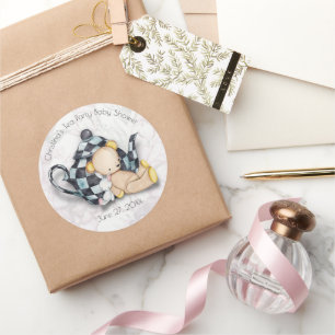 Tea Party Baby Shower (Teddy Bear) Classic Round Sticker