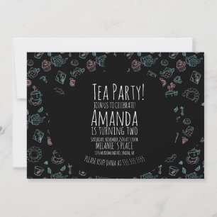 Tea Party Birthday Doodle Background Invitation
