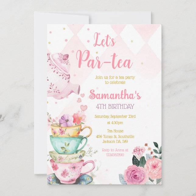 Tea Party Birthday Invitation (Front)