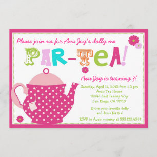 Tea Party Birthday Invitation for Girls and Dolly