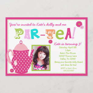 Tea Party Birthday Invitation for Girls with Photo