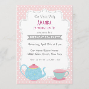 Tea Party Birthday Invitation Sweet Pink