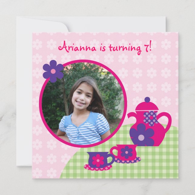 Tea Party Birthday Photo Invitation (Front)