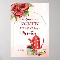 Tea party birthday polka dot tea pot welcome sign