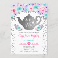 Tea Party Birthday - Silver White Teal Pink Purple