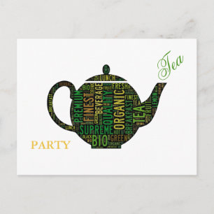 Tea Party - Black Teapot text design Invitation Postcard