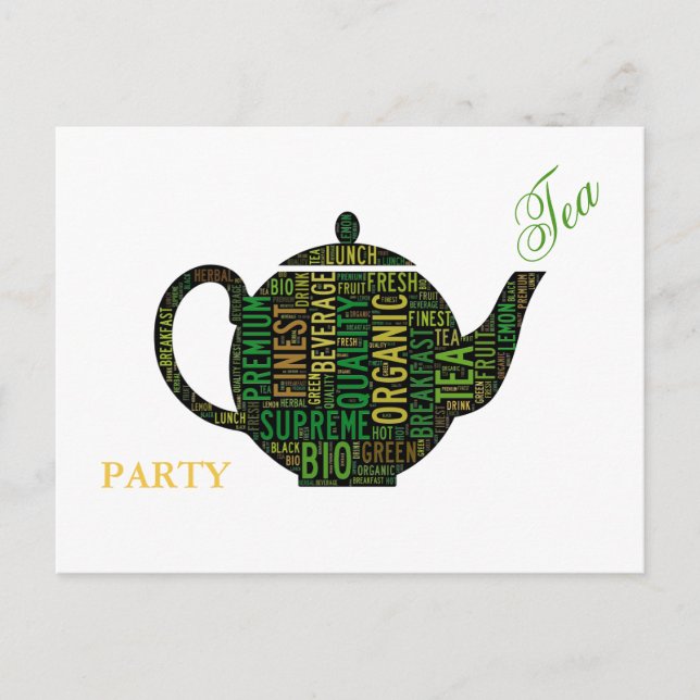Tea Party - Black Teapot text design Invitation Postcard (Front)