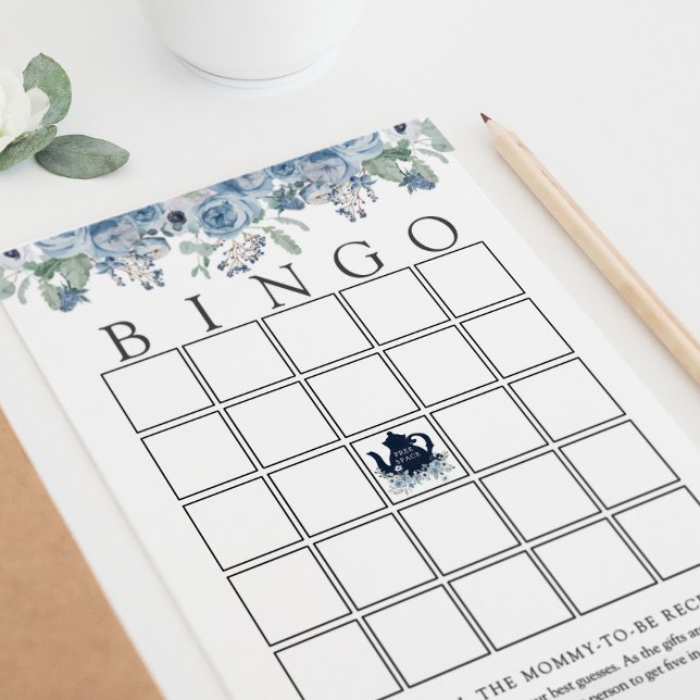Tea Party Blue Floral Baby Bingo Carte de jeu (Créateur téléchargé)