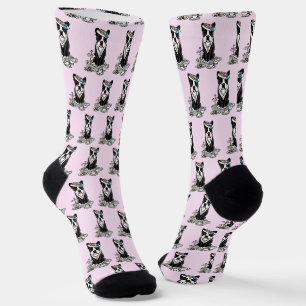 Tea Party Boston Terrier (black) Cute Dog Socks