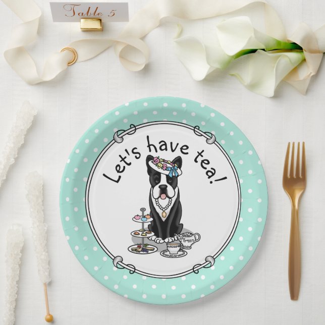 Tea Party Boston Terrier Dog (black) Cute Paper Plate (Wedding)