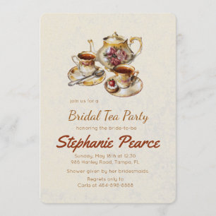 Tea Party Bridal Birthday Vintage Floral Tea Set Invitation