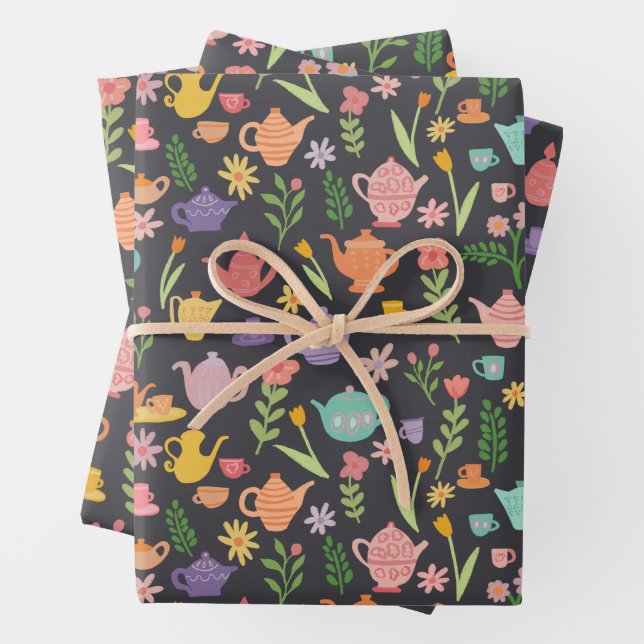 Tea Party Bridal Easter Spring Floral Colourful  Wrapping Paper Sheet (In situ)