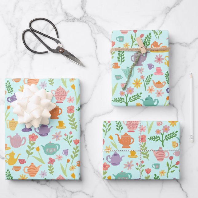 Tea Party Bridal Easter Spring Floral Colourful  Wrapping Paper Sheet (Front)