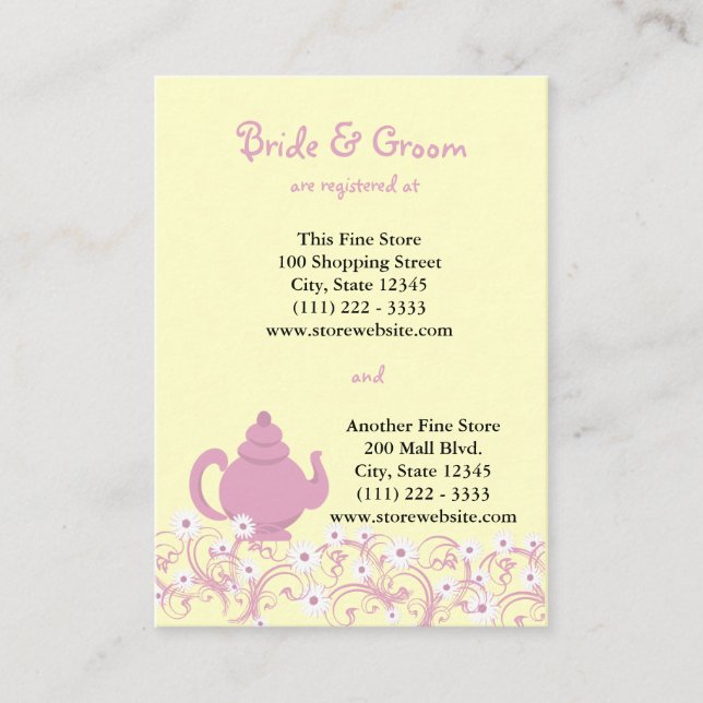 Tea Party Bridal Registry Card (Front)