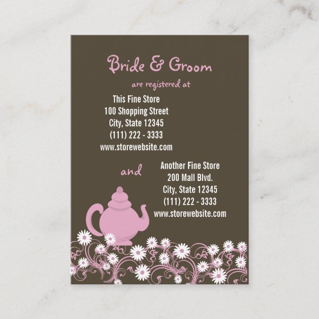 Tea Party Bridal Registry Card (Front)
