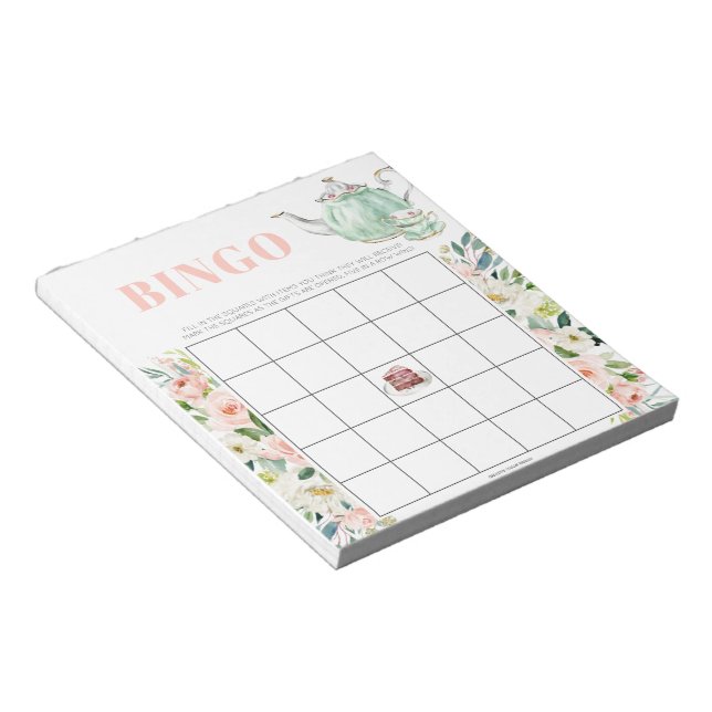 Tea Party Bridal Shower 40 Bingo Sheets Notepad (Angled)