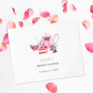 Tea Party Bridal Shower Blush Dusty Rose Teapot Guest Book