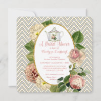 Tea Party Bridal Shower Chevron Stripes Rose