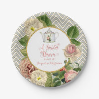 Tea Party Bridal Shower Chevron Stripes Rose