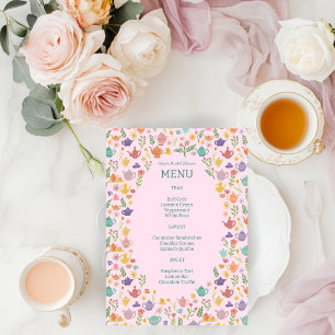 Tea Party Bridal Shower Cute Colourful CUSTOM Menu