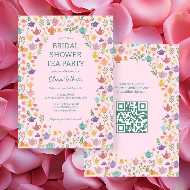 Tea Party Bridal Shower Cute CUSTOM QR Code Invitation (Tea Party Bridal Shower Cute CUSTOM QR Code Invitation
)