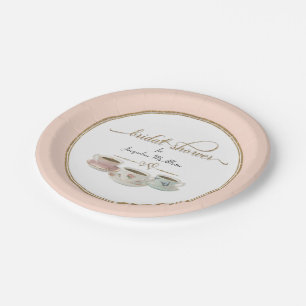 Tea Party Bridal Shower Decor Tea Cups Script Text Paper Plate