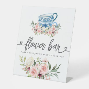 Tea Party Bridal Shower Flower Bar Pedestal Sign