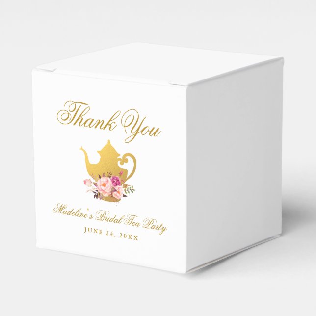Tea Party Bridal Shower Gold Thank You Favor Box (Front Side)