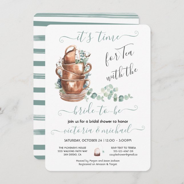 Tea Party Bridal Shower Invitation (Front/Back)