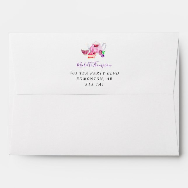 Tea Party Bridal Shower Personalized Purple Envelope (Back (Top Flap))