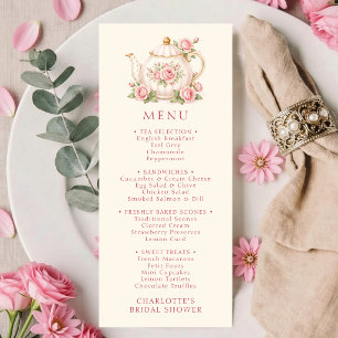 Tea Party Bridal Shower Pink Floral Menu