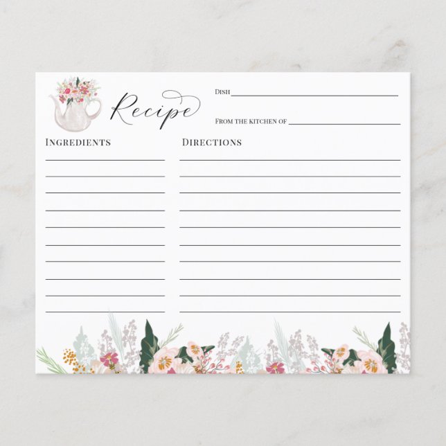 Tea Party Bridal Shower Recipe card (Front)