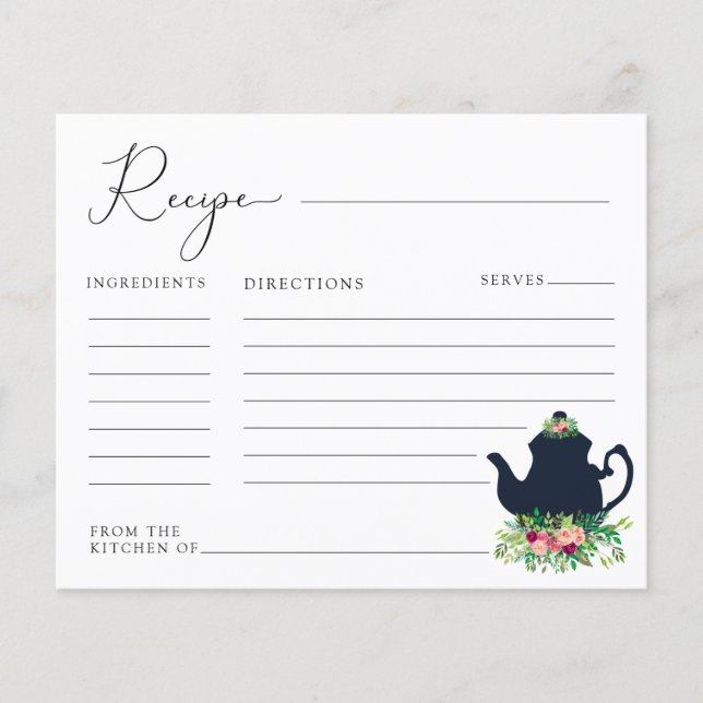 Tea party bridal shower recipe card (Front)