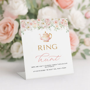 Tea Party Bridal Shower Ring Hunt Pedestal Sign