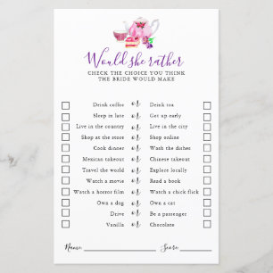 Tea Party Bridal Shower Would she rather game 